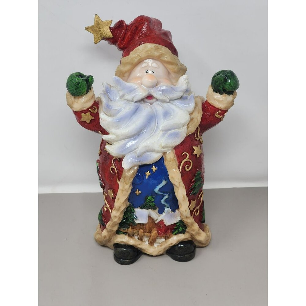 Vintage‎ Resin Christmas Scene Picket Fence Santa Clause Gold Red Blue Unique
